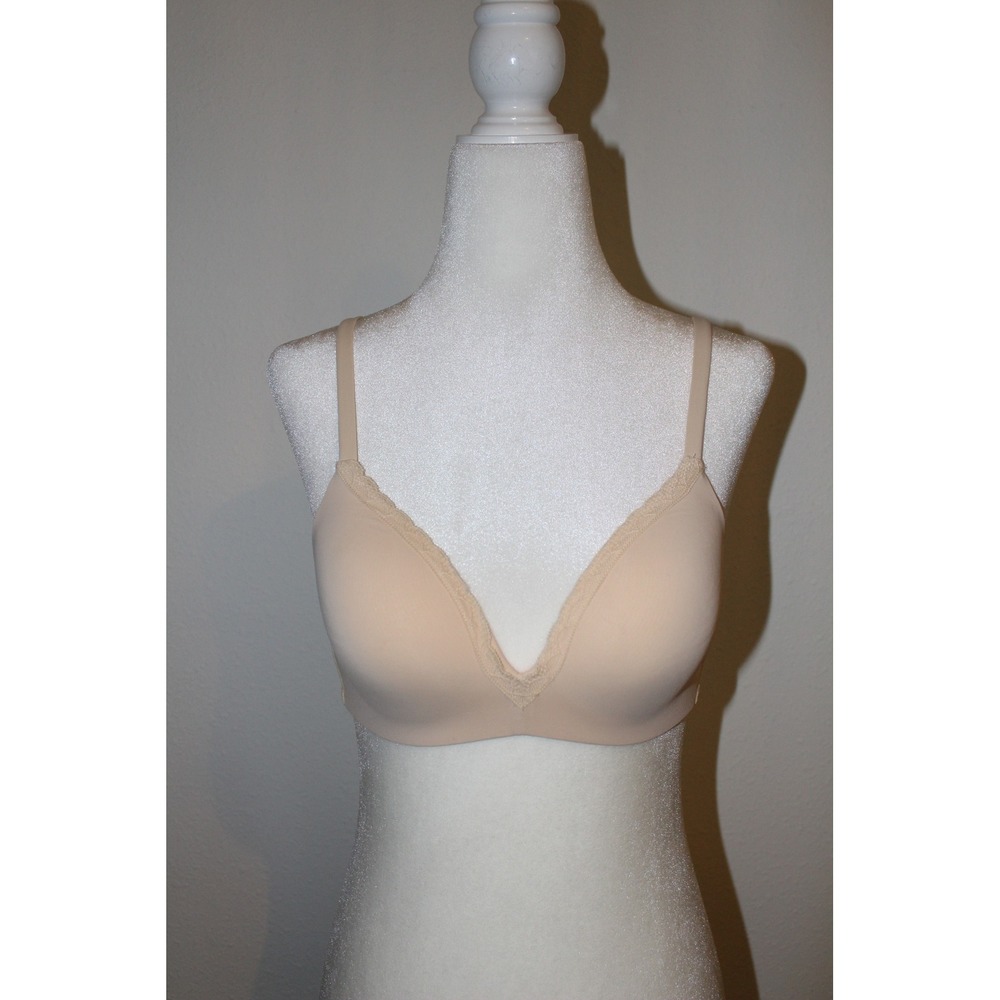 Samantha Chang New York Beige Lace Trim T-Shirt Bra‎ 34B Nude Padded Wireless